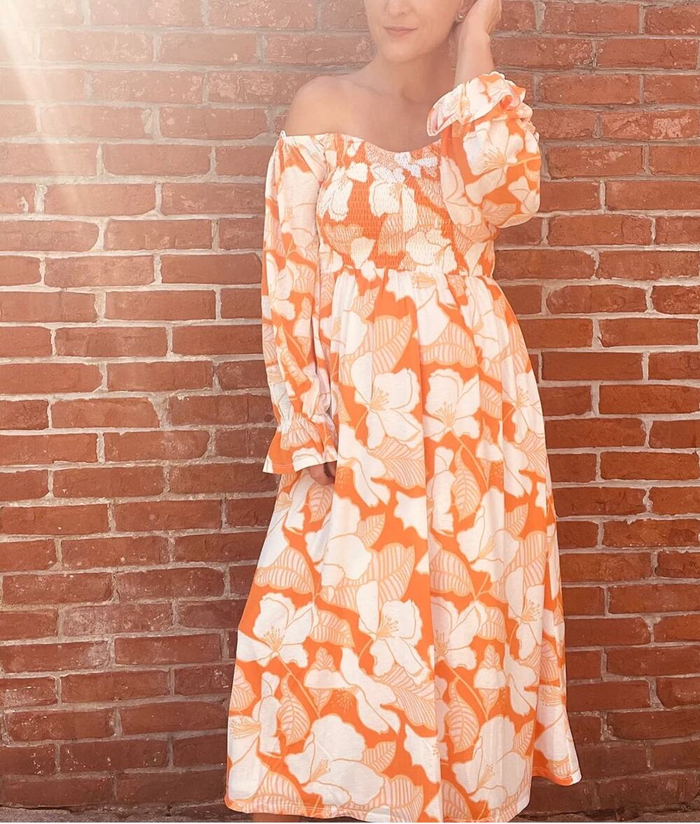 Orange Floral Midi Dress